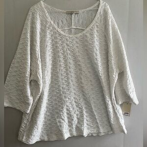 Sejour White Textured Blouse Women's 3X